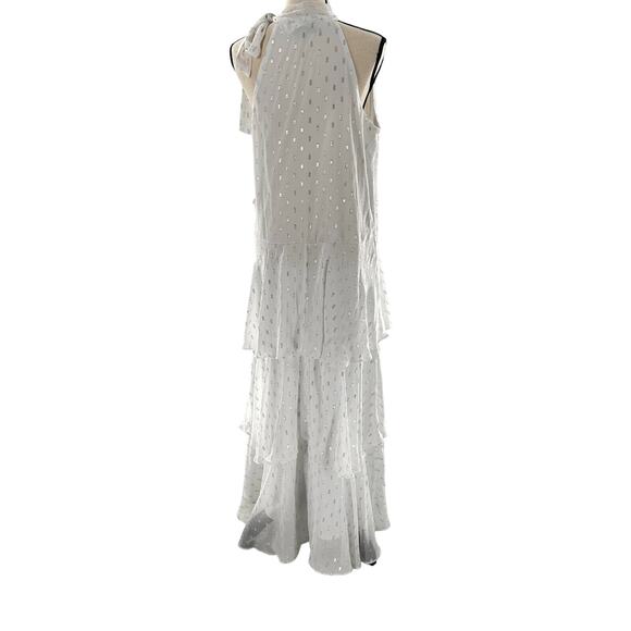 Julia Jordan Tiered A Line Maxi Dress 8 NWOT White Chiffon Dot Bridal Grad Glam - Picture 8 of 10